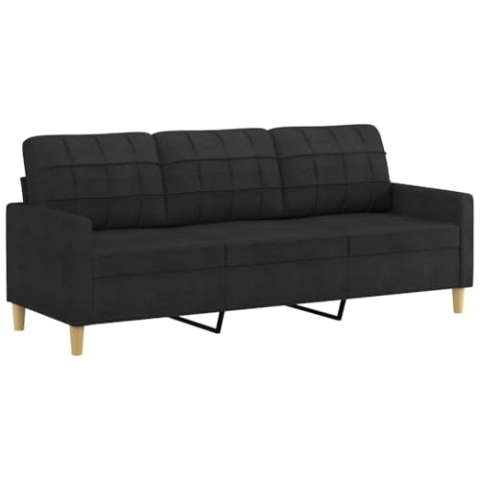 vidaXL Sofa 3 Sitzer, Couch für Wohnzimmer, Polstersofa mit Metallgestell, Loungesofa Sitzmöbel Stoffsofa Dreisitzer Wohnzimmersofa, Schwarz Stoff