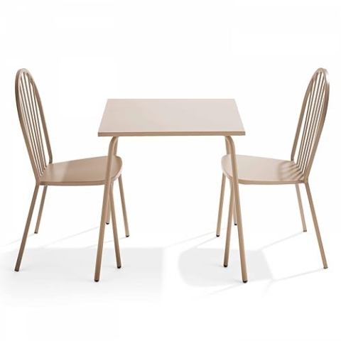 Oviala Palavas Terrassentisch und 2 Bistrostühle aus Stahl, Taupe
