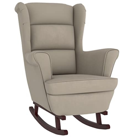 vidaXL Schaukelstuhl mit Massivholz-Gummibeinen Relaxstuhl Schaukelsessel Schwingsessel Relaxsessel Schwingstuhl Polstersessel Sessel Hellgrau Samt