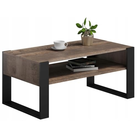 MATKAM Couchtisch KAJA H50 x B120 x T63,6 cm, offenes Regal unter der Arbeitsplatte, praktische Eleganz und Funktionalität, Retro-Loft (Grange Eiche Retro Loft)