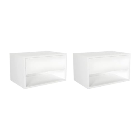 Vente-unique-2er-Set Nachttische hängend - 1 Schublade & 1 Ablage - Weiß - RITAMI