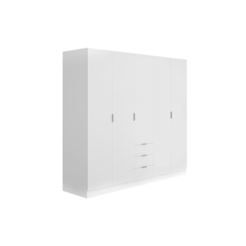 Vente-unique-Kleiderschrank mit 5 Türen & 3 Schubladen - 202 cm - Weiß - LISTOWEL