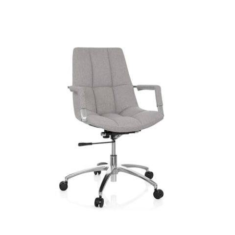 hjh OFFICE 670912 Schreibtischstuhl SARANTO Stoff Hellgrau Bürostuhl mit Armlehnen im Retro-Design, höhenverstellbar