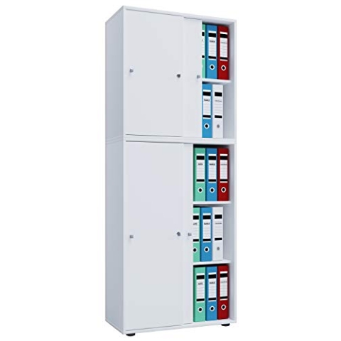 VCM Büroschrank mit 5 Fächern | moderner Aktenschrank mit Schiebetüren | Maße ca. B. 70 x H. 184 x T. 37 cm – Lona 5-Fach Weiß