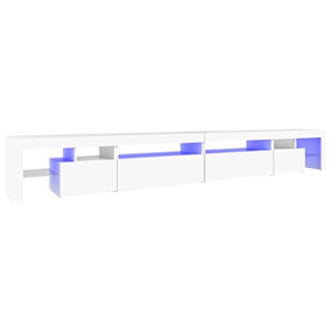 vidaXL TV Schrank mit LED-Leuchten Lowboard TV Möbel Tisch Board Sideboard Fernsehschrank Fernsehtisch HiFi-Schrank Weiß 290x36,5x40cm