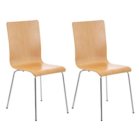 CLP 2er-Set Wartezimmerstuhl Pepe mit ergonomisch geformten Holzsitz und Metallgestell I 2X Konferenzstuhl I erhältlich, Farbe:Natur