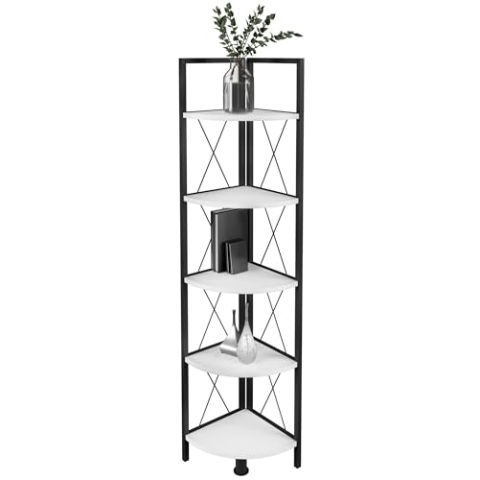 VCM Holz Metall Eckregal Aufbewahrung Stand Regal Bücherregal Deko Bücher Standregal Insasi 5 Weiß