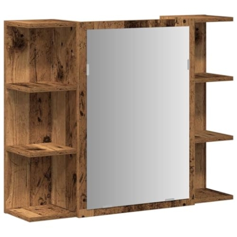 vidaXL Bad-Spiegelschrank Altholz-Optik 80x20,5x64 cm Holzwerkstoff, Badschrank mit Spiegel, Badezimmer-Wandschrank mit Spiegel, Badezimmerspiegel mit Ablage