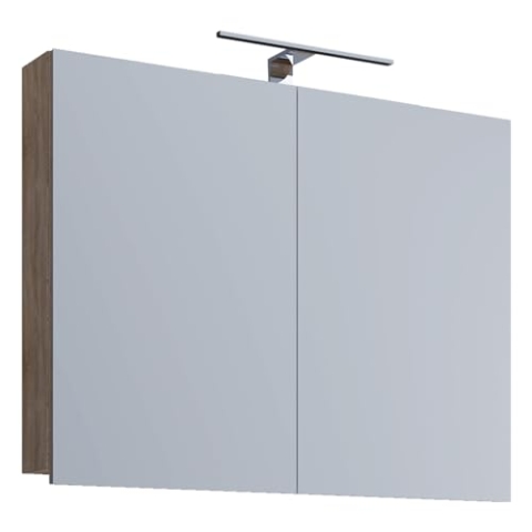 VCM Badschrank zeitlos | Maße ca. H. 59 x B. 60 x T. 12 cm | Zwei Drehtüren | Spiegelschrank - Badinos 59 x 60 cm Sonoma-Eiche