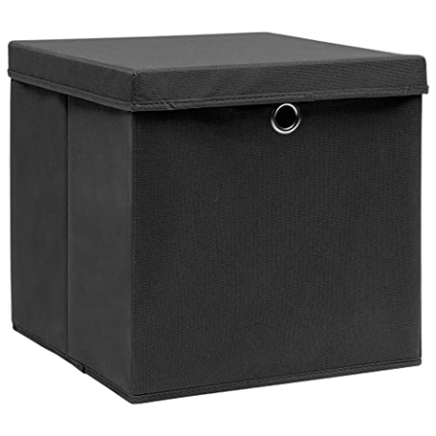 vidaXL 10x Aufbewahrungsbox mit Deckeln Zusammenklappbar Spielkiste Regalkorb Faltkiste Korb Kinderbox Box Kiste Faltbox 28x28x28cm Schwarz