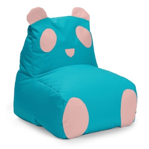 Lumaland Kindersitzsack Panda | Sitzsack Tier Familie für Kinder | Wasserabweisender Bean Bag für Indoor & Outdoor | Pflegeleichtes Material | 75 x 65 x 65 cm [Türkis/Pink]