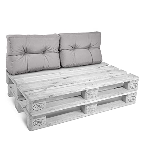 Beautissu 2X Rückenkissen Palettenkissen Outdoor 60x40 cm – Gepolsterte Auflagen für Paletten Europaletten Palettensofa Lounge Kissen Outdoor Palettenmöbel Palettenpolster Hellgrau – Style