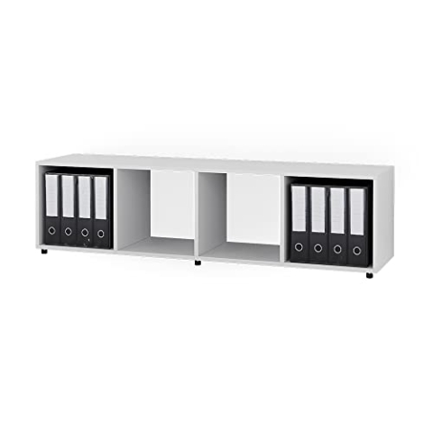 Vicco Raumteiler Ludus, stehendes Bücherregal, Weiß, 142.5 x 36.2 cm mit 2 Faltboxen Opt.3