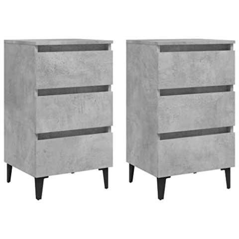 vidaXL 2X Nachttisch mit Metallbeinen 3 Schubladen Nachtschrank Nachtkonsole Nachtkommode Schlafzimmer Schrank Kommode Betongrau 40x35x69cm