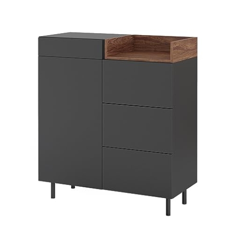 Vicco Kommode Anika, Kommodenschrank, Anthrazit/Nussbaum, 89 x 100 cm