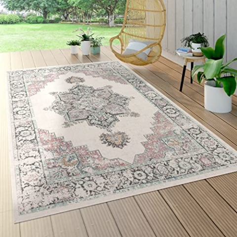Paco Home In- & Outdoor-Teppich Für Balkon Terrasse, Kurzflor Mit Orient-Design In Beige, Grösse:140x200 cm