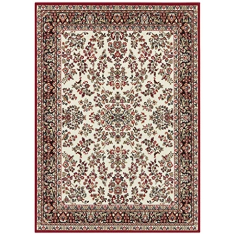Hanse Home Design Kurzflor Wohnzimmerteppich Orient - Zabul Perser Look, Orientalischer Teppich für Esszimmer, Wohnzimmer, Schlafzimmer - Creme/Rot, 160x220 cm