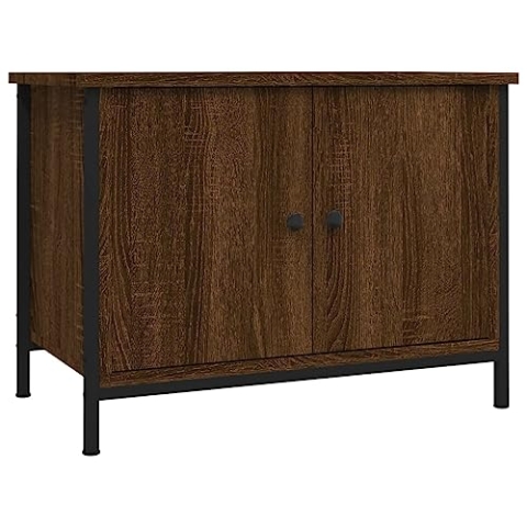 vidaXL TV Schrank, Fernsehschrank mit viel Stauraum, Lowboard mit Türen, Fernsehtisch HiFi Schrank TV Möbel Metallfüße, Braun Eichen Optik Holzwerkstoff