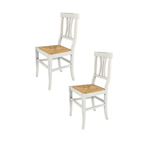 t m c s Tommychairs - 2er Set Stühle Artemisia für Küche und Esszimmer, Robuste Struktur aus lackiertem Buchenholz im Shabby Chic Stil, handwerklich antik behandelt und Sitzfläche aus Stroh