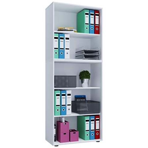 VCM Holzregal stehend | platzsparender Aktenschrank | Maße ca. B. 70 x H. 184 x T. 37 cm | Elegantes Regal stehend | Büroregal – Lona 5f Weiß