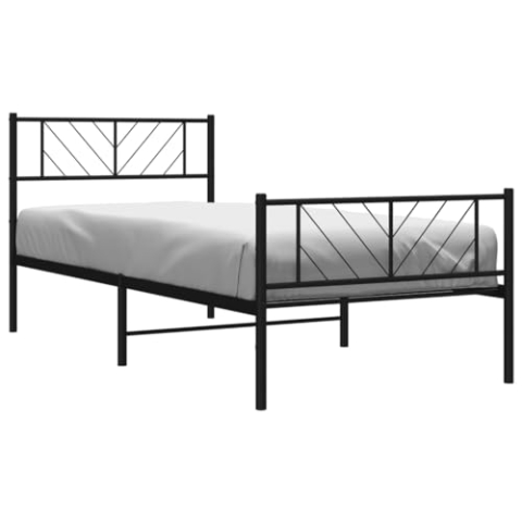 vidaXL Bettgestell, Bettrahmen mit Kopfteil Fußteil, Metallbett Bett mit Lattenrost, Einzelbett Gästebett Schlafzimmer, Metall Schwarz 100x200cm