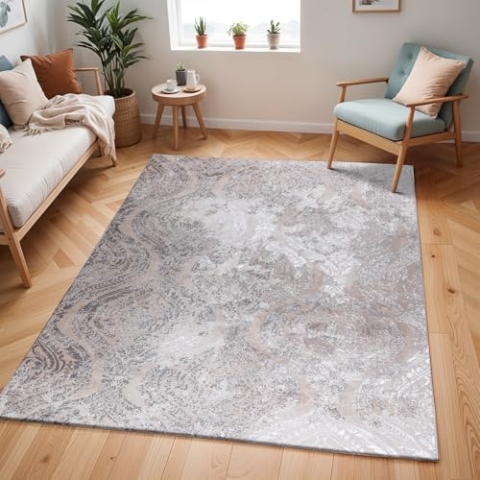 Livabliss Meknes Vintage Teppich Groß - Orientalischer Wohnzimmer 120x170 cm, Esszimmer, Schlafzimmer - Boho, Kurzflor für Einfache Pflege - Muster in Hellbeige