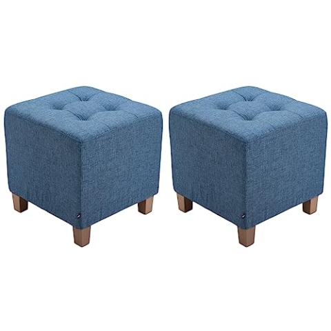 CLP 2er Set Sitzhocker Pharao mit Stoffbezug I Sitzwürfel mit hochwertiger Polsterung und Bodenschonern, Farbe:blau