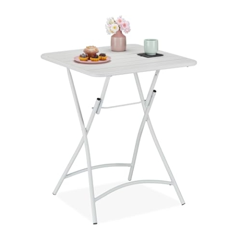 Relaxdays Balkontisch, klappbarer Gartentisch, H x B x T: 74 x 59 x 59 cm, wetterfester Campingtisch, Klapptisch, weiß