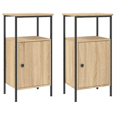 vidaXL Nachttisch 2 STK., Beistelltisch mit viel Stauraum, Nachtschrank mit verstellbaren Beinen, Nachtkommode Nachtkonsole, Sonoma Eiche Holzwerkstoff