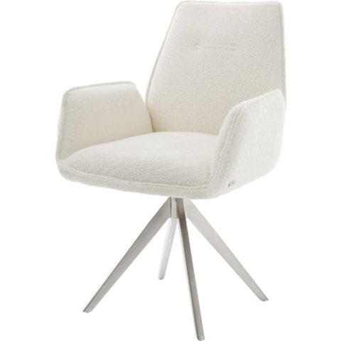 DELIFE Polsterstuhl Zoa-Flex Kreuzgestell kantig Edelstahl Bouclé Weiß Taschenfederkern