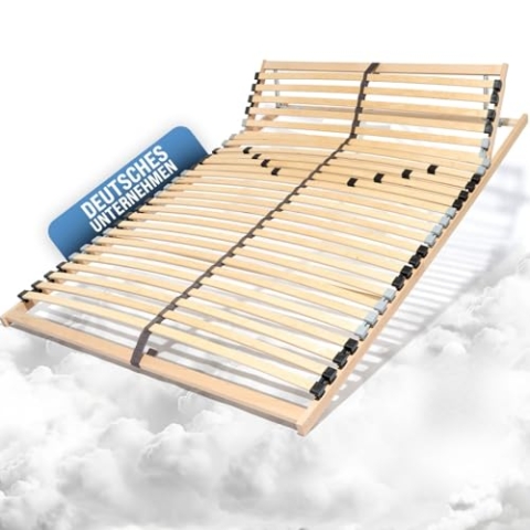 Coemo Lattenrost mit verstellbarem Kopfteil - 140 x 210 cm Bettrost mit 30 Leisten, 7-Zonen, Einstellbarer Härtegrad - für alle Matratzenarten | Schlaftypen