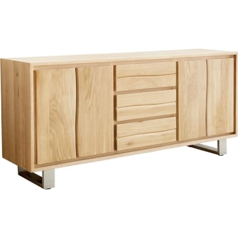 DELIFE Kommode Live-Edge 170 cm Eiche Natur 3 Schübe 4 Türen Sideboard