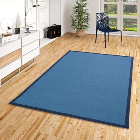 Pergamon Sisalteppich Natura Blau Bordüre Blau in 13 Größen