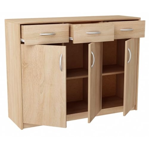 MATKAM Kommode 3D3S B110 x H85 x T35 cm Sideboard mit 3 Schubladen und 3 Türen (Sonoma Eiche)