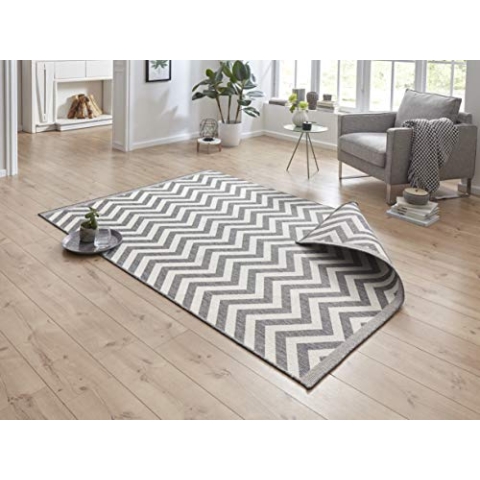 NORTHRUGS In- und Outdoor Teppich Palma 80x150cm - Wendeteppich Wetterfest Modernes Design Zick-Zack Muster Läufer für Balkon Terrasse Garten Wintergarten Wohnzimmerteppich Wasserfest in Grau Creme