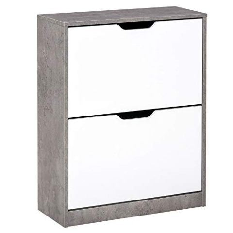 HOMCOM Schuhschrank Schuhregal Schuhbank mit 2 Kippschubladen Einfaches Design E1 Spanplatte Grau+Weiß 62,5 x 26 x 81 cm