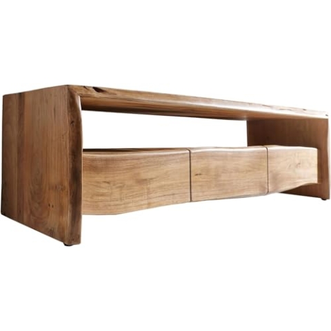 DELIFE Fernsehtisch Live-Edge Akazie Natur 145 cm Ablagefach offen Baumkante Lowboard