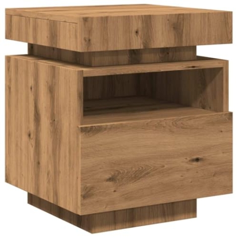 vidaXL Nachttisch mit LED-Leuchten Artisan-Eiche 40x39x48,5 cm, Nachttischschrank, Nachtkonsole, Schlafzimmermöbel, Nachtschrank, Nachtkommode