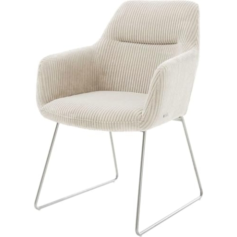 DELIFE Polsterstuhl Pejo-Flex Kufengestell Edelstahl Cord Beige Taschenfederkern