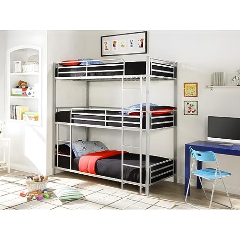 Vente-unique-Etagenbett - 3 Personen - 3 x 90 x 190 cm - Metall - Silberfarben - ELOUAN III