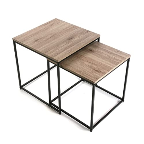 Versa Cambridge Beistelltisch für das Wohnzimmer, Schlafzimmer oder die Küche. Moderner, niedriger Tisch, 2er Set, Maßnahmen (H x L x B) 50 x 50 x 50 cm, Holz und Metall, Farbe: Braun