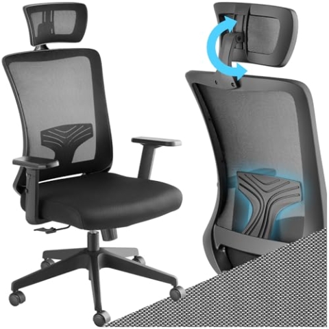 tectake® Bürostuhl ergonomisch mit Rückenstütze, ergonomischer Sessel, Stuhl, Office Chair Drehstuhl mit Rollen, Schreibtischstuhl für Home Office, Computerstuhl, für Gamer, PC Arbeit