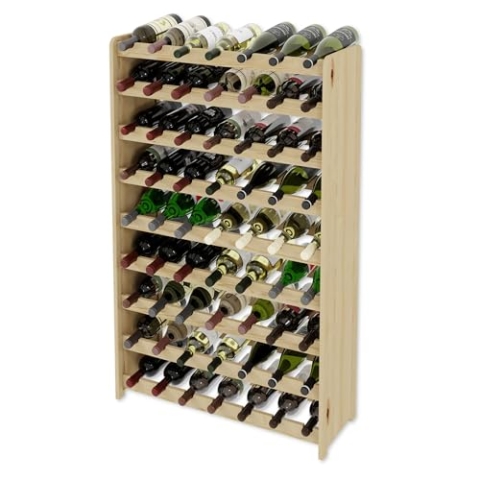 Lenmar, Wählen Sie Ihre Farbe, RW-3-63, Weinregal aus Holz, 118 x 72 x 26,5 cm, für 63 Flaschen, 9 liegen, Natur, Braun, Antrazit Flaschenregal für Wein, freistehend, Lagerung für Flaschen (Natur)