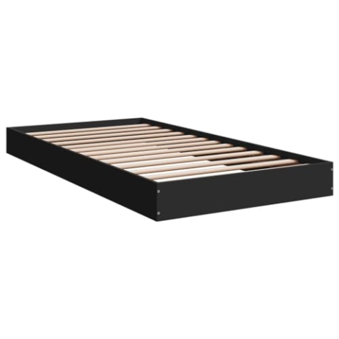 vidaXL Bettgestell, Bett Einzelbett für Schlafzimmer, Bettrahmen mit Lattenrost, Schlafzimmerbett Modernes Design, Schwarz 90x190cm Holzwerkstoff