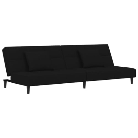 vidaXL Schlafsofa 2-Sitzer, Schlafcouch mit 2 Kissen, Gästebett mit Holzrahmen, Sofabett Tagesbett Couch Sofa Ausziehbar, Schwarz Samt