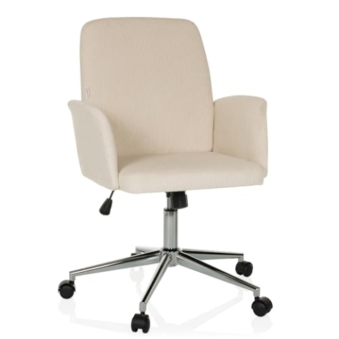hjh OFFICE Homeoffice Stuhl gepolstert mit Cord-Optik SOLAO Cord Schreibtischstuhl Drehstuhl mit Rollen höhenverstellbar, Beige