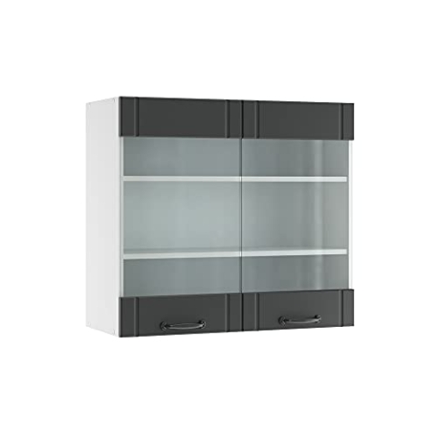 Vicco Küchenglasschrank Fame-Line, Glashängeschrank, Anthrazit/Weiß, 80 cm