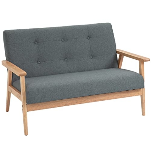 HOMCOM 2-Sitzer Sofa, Couch mit Armlehnen, Rückenkissen, Wohnzimmersofa mit Leinenoptik, Polstersofa für Wohnzimmer, Schlafzimmer 115 x 66,5 x 73 cm, Dunkelgrau