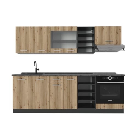 Vicco Küchenzeile R-Line, Artisan Eiche/Anthrazit, 240 cm ohne Arbeitsplatte