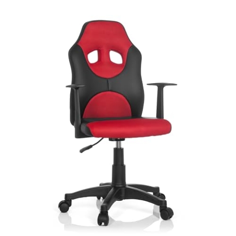 hjh OFFICE 670820 Kinder-Drehstuhl Kid Game AL Kunstleder Schwarz/Rot höhenverstellbarer Kinderschreibtischstuhl mit Armlehnen
